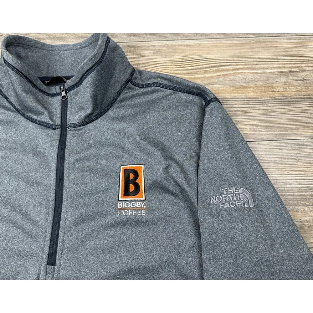 The North Face Grey 1/4 Zip Pullover Activewear Shirt With BIGGBY Logo Mens L